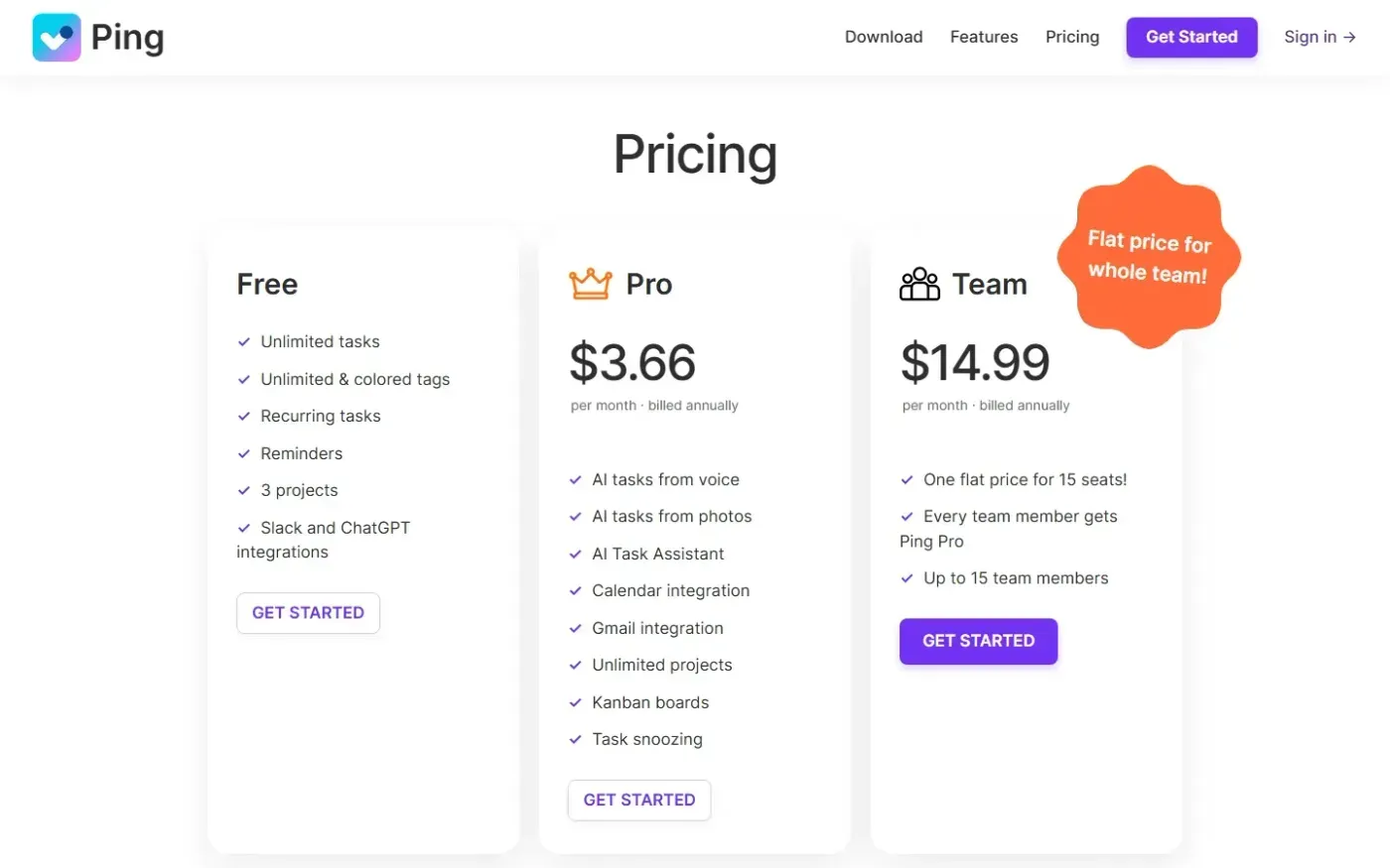 Ping — Pricing page