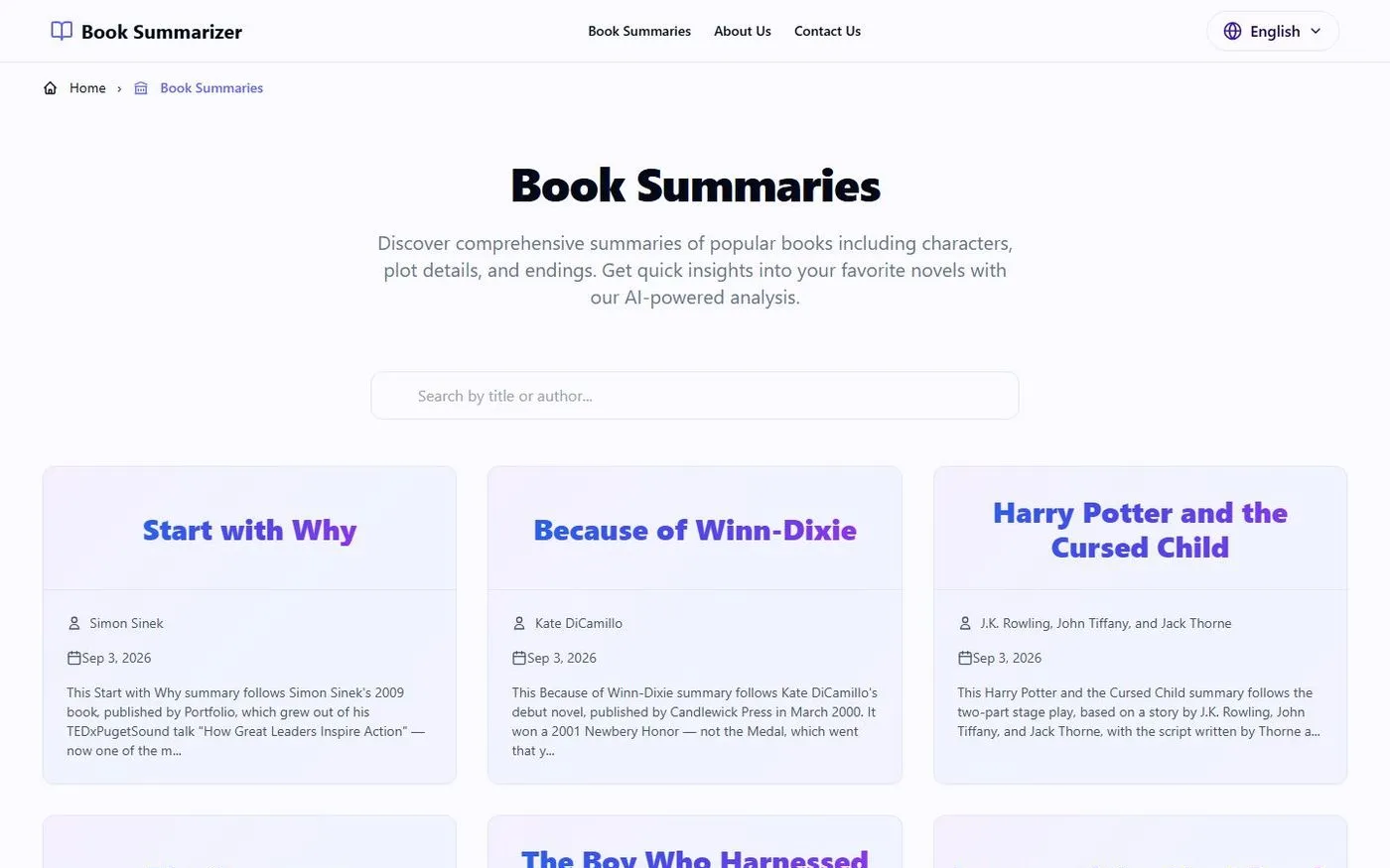 Aibooksummarizer — Book summaries page