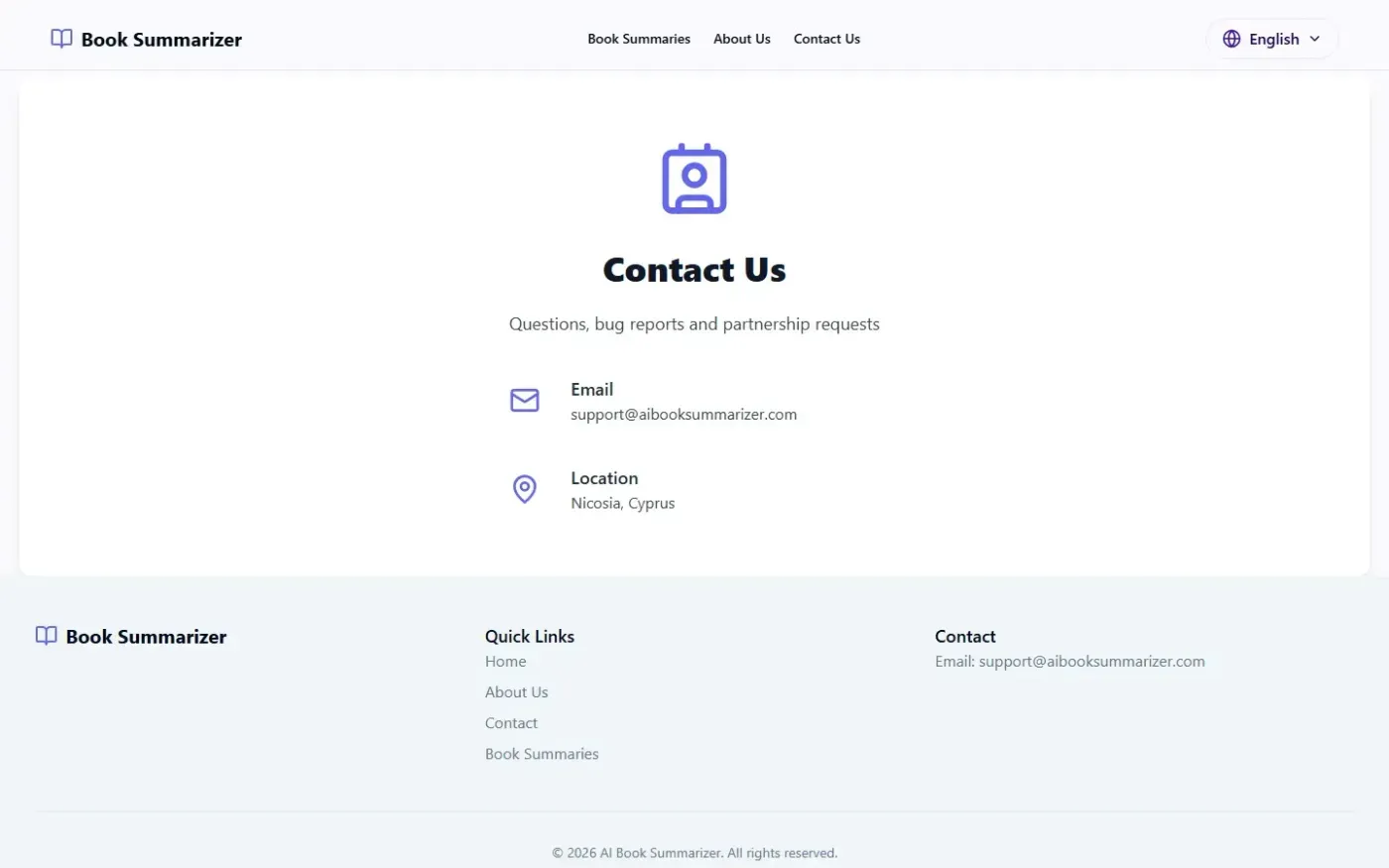 Aibooksummarizer — Contact us page