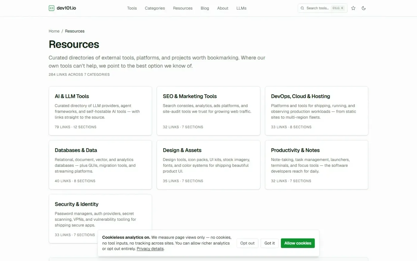 dev101.io — One box for every dev utility — runs in your browser — Resources page