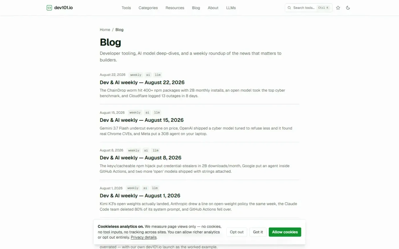 dev101.io — One box for every dev utility — runs in your browser — Blog page