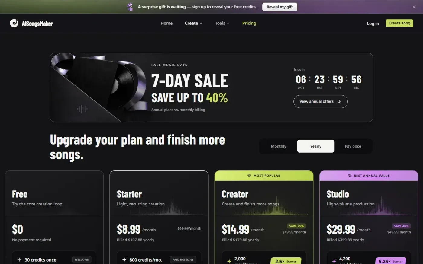 Aisongsmaker — Pricing page