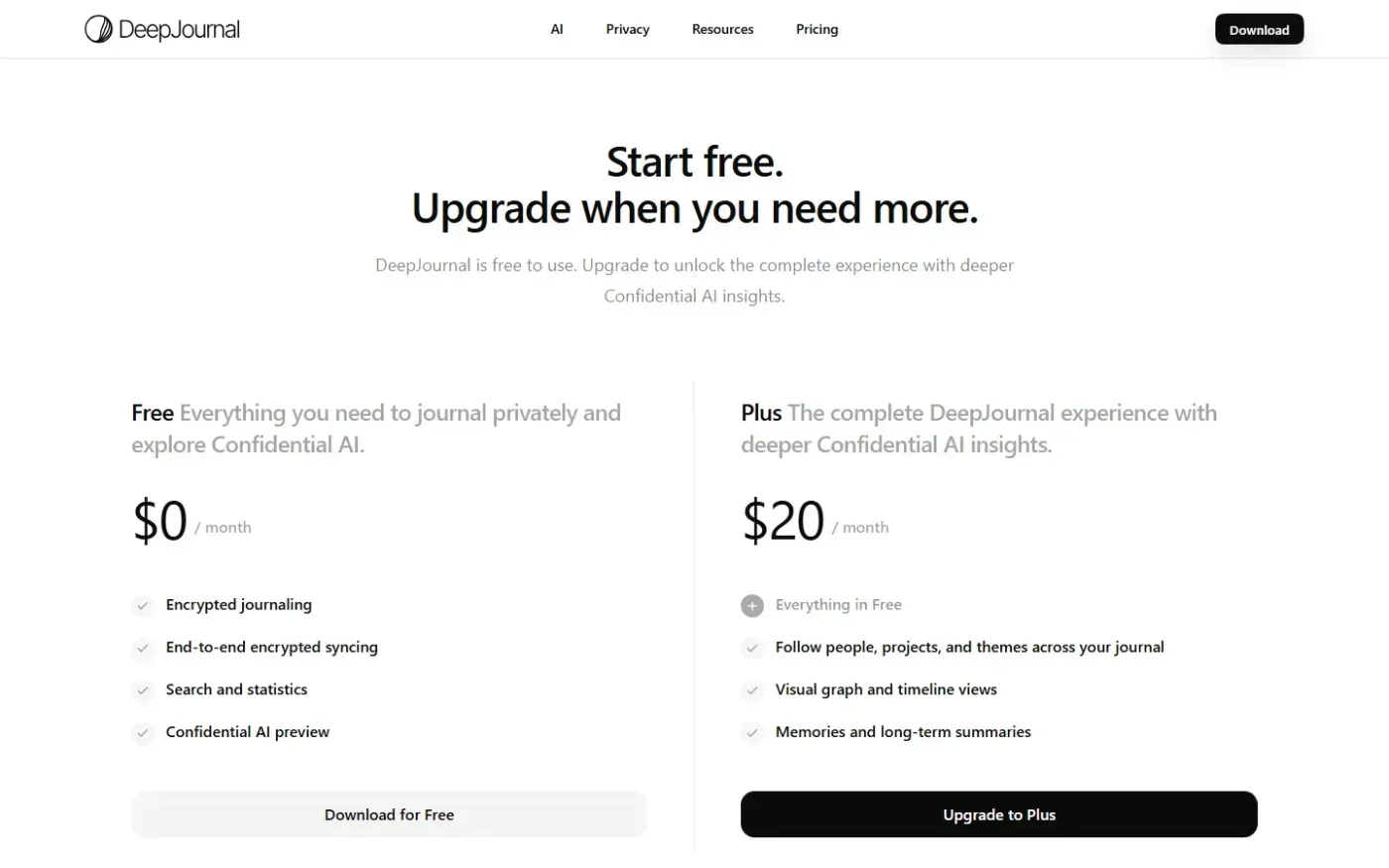 Deepjournal — Pricing page