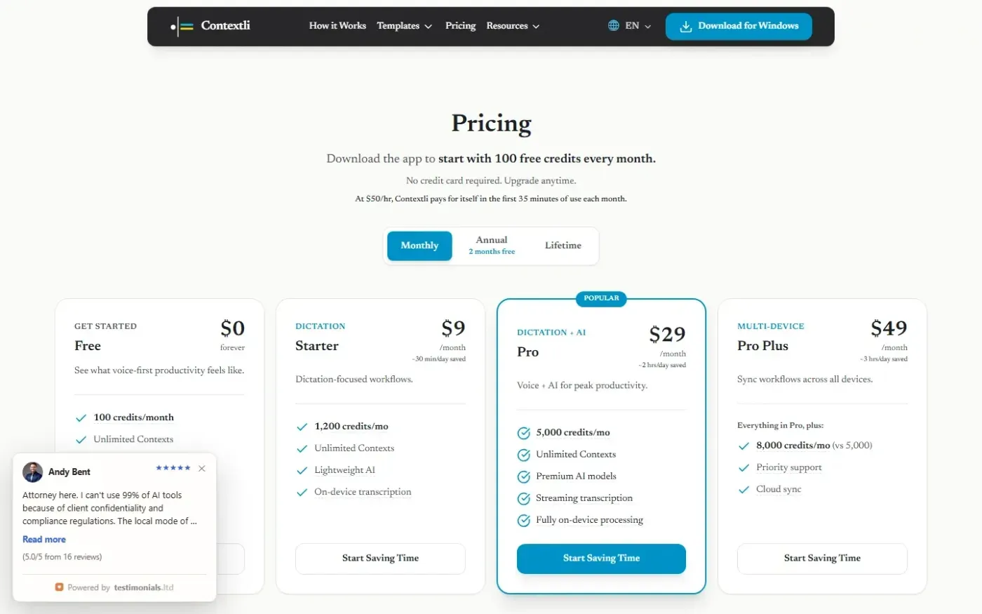 Contextli — Pricing page