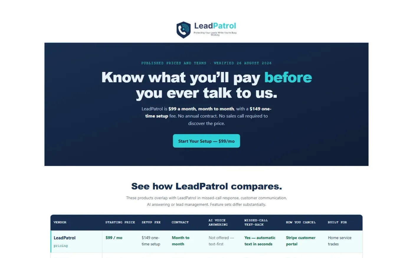 Getleadpatrol — Compare page