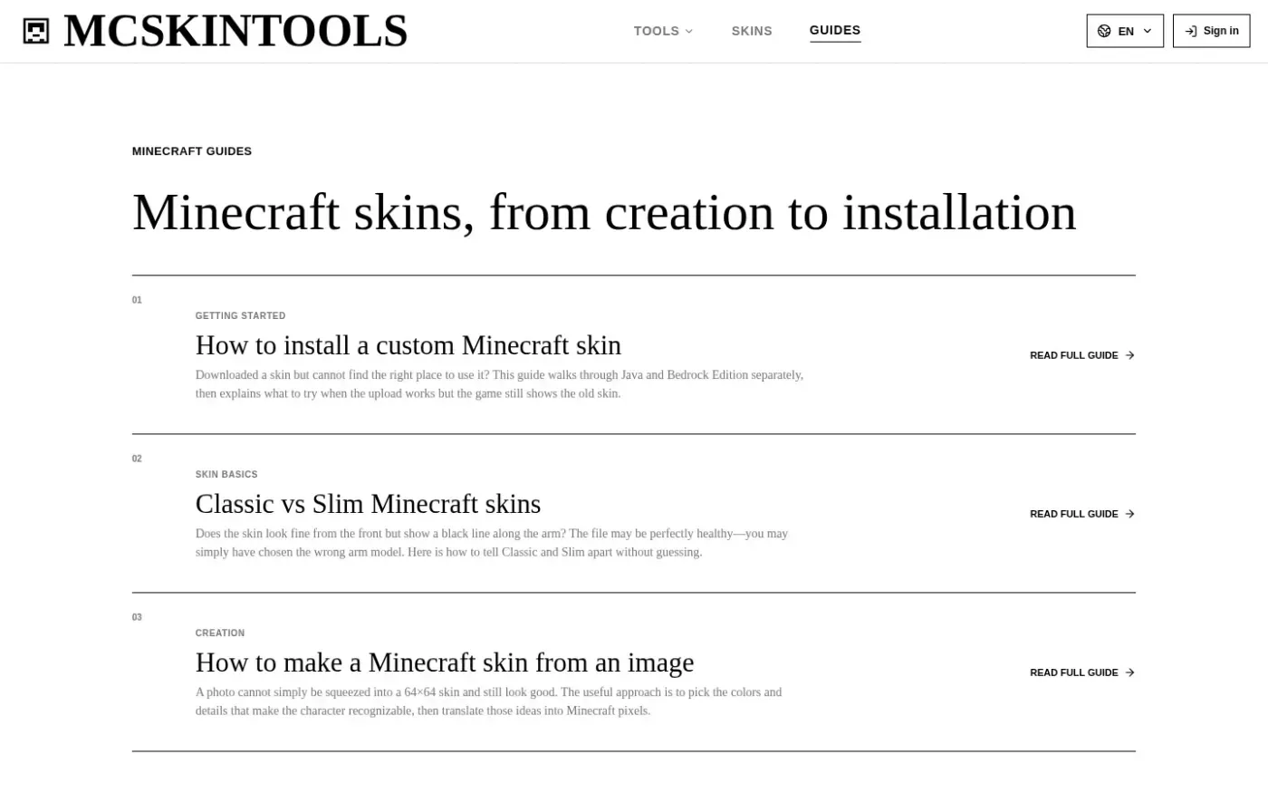 Mcskintools — Guides page