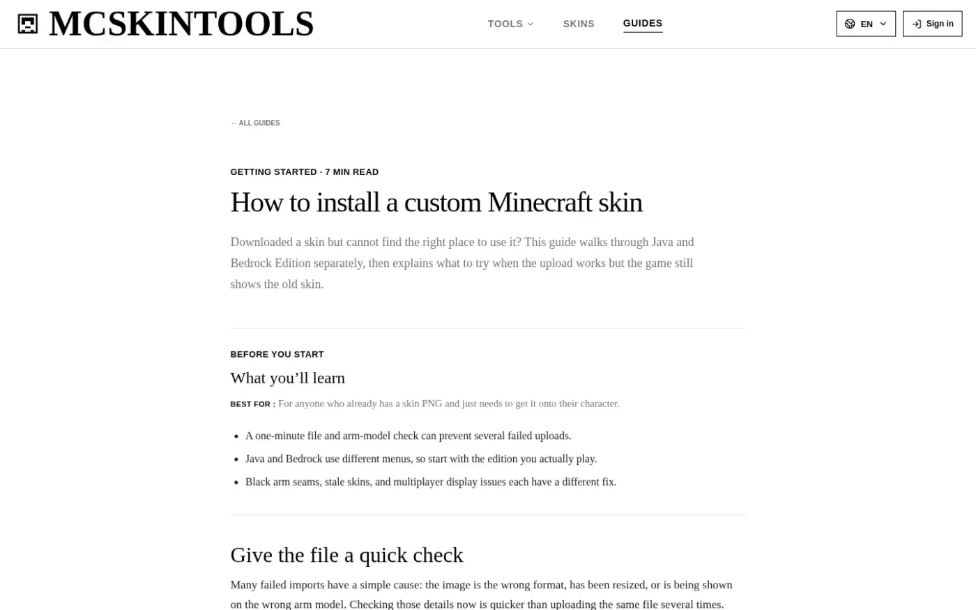 Mcskintools — Guides page