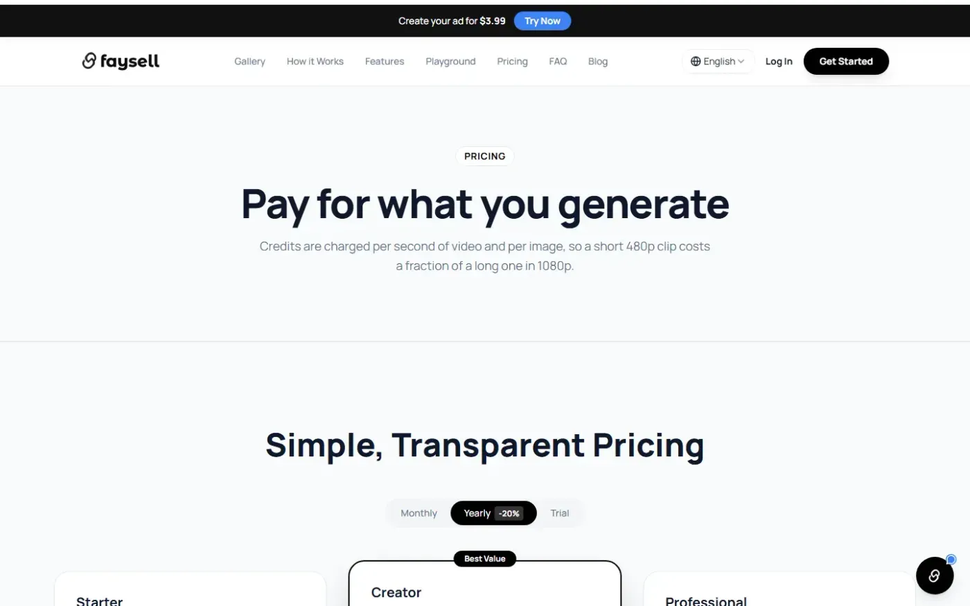 Faysell — Pricing page