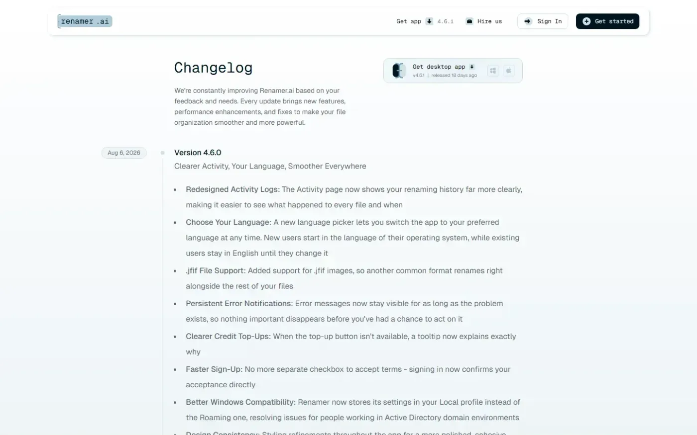 Renamer — Changelog page