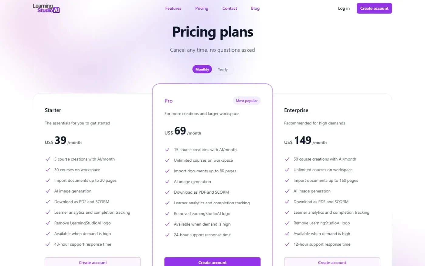 Courseai — Pricing page