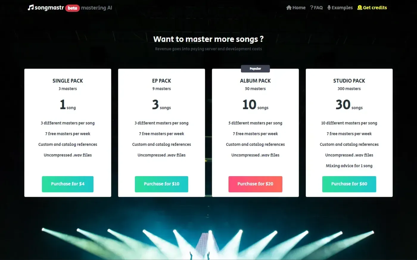 Songmastr — Credits page
