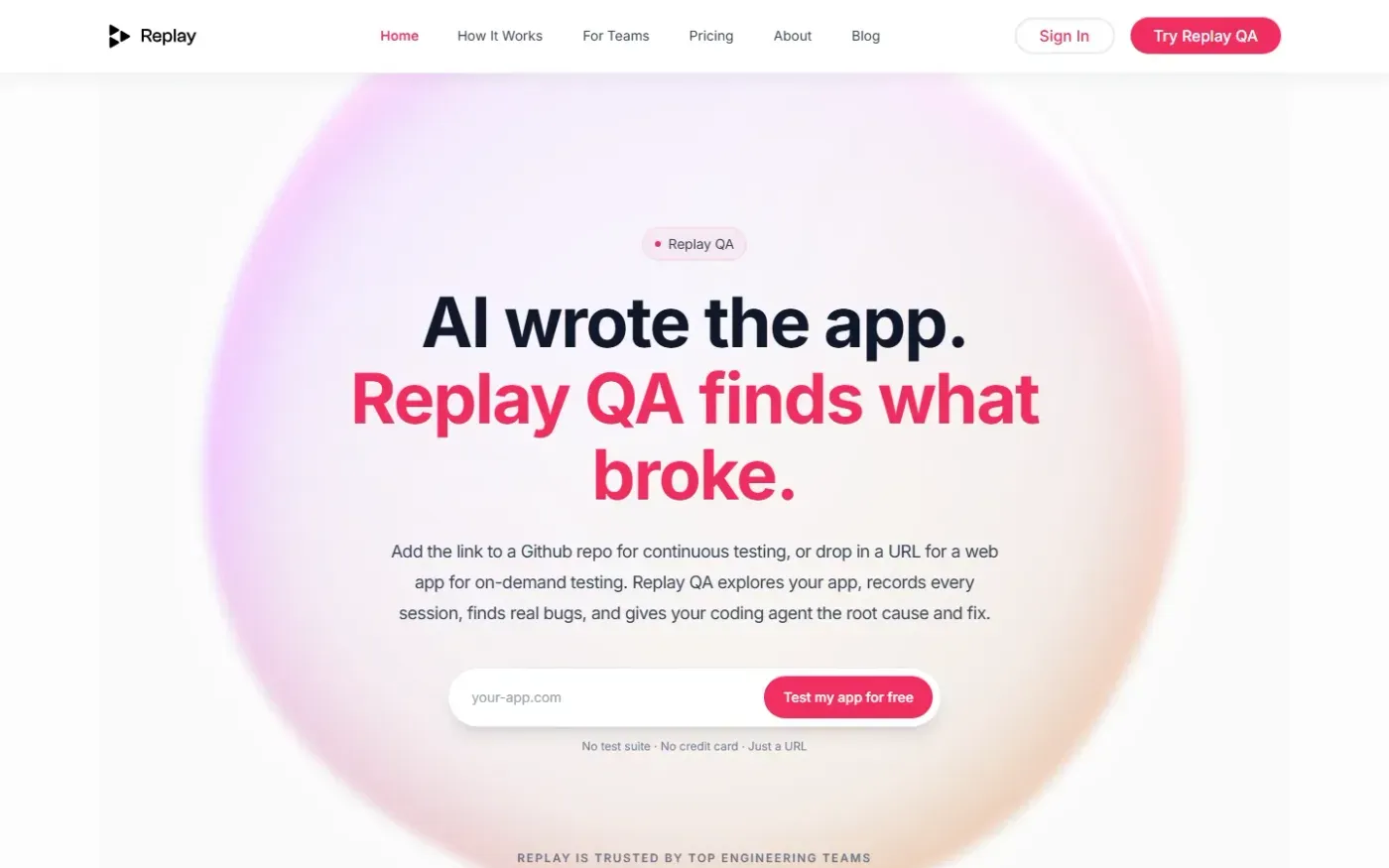 Replay QA for Teams — Autonomous QA for teams who ship faster than they can verify — Home page