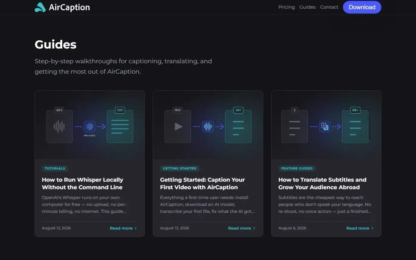 Aircaption — Guides page