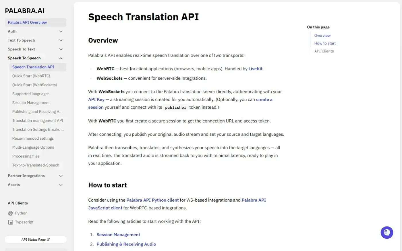 Palabra — Docs page