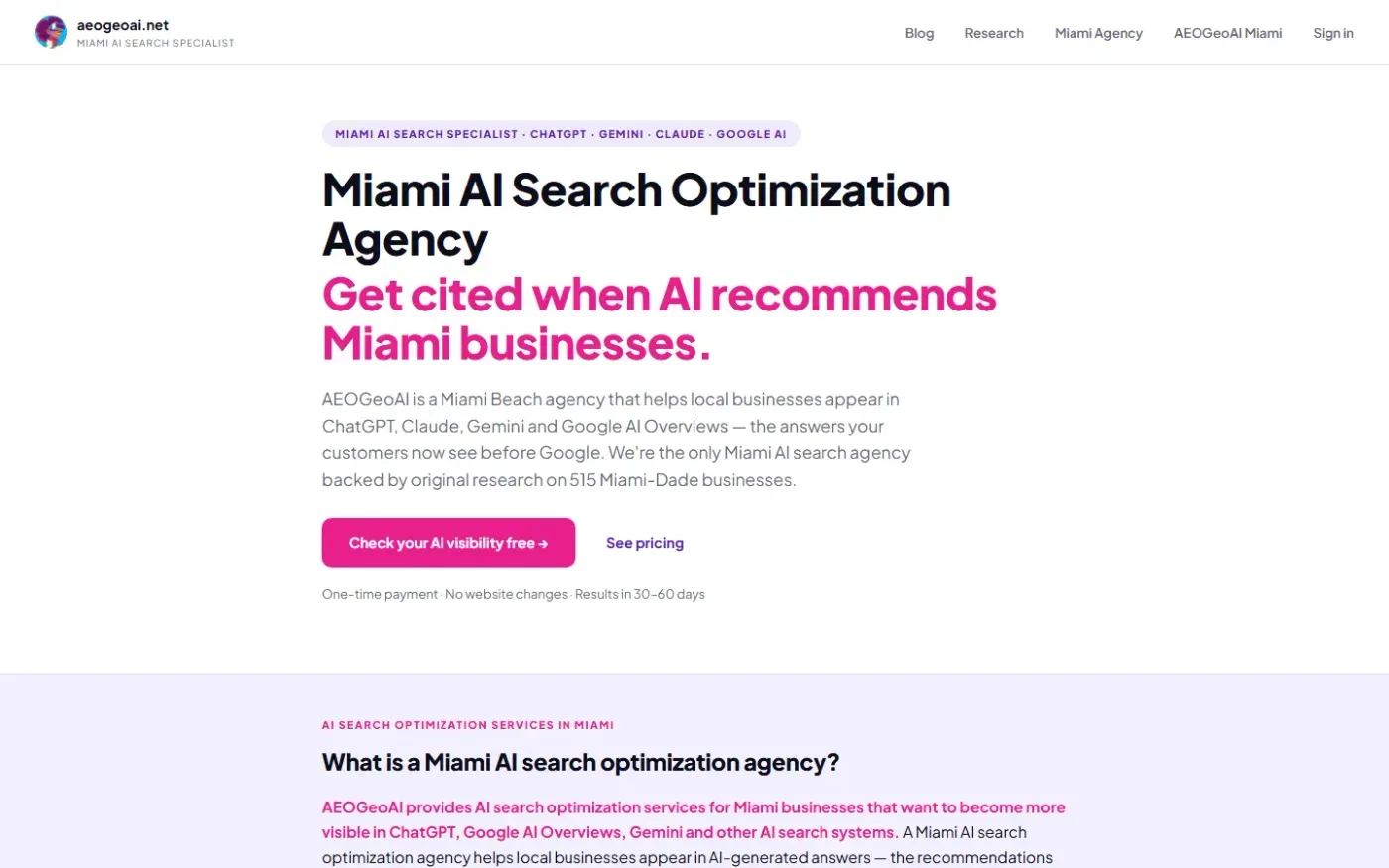 Aeogeoai — Miami ai search optimization agency page