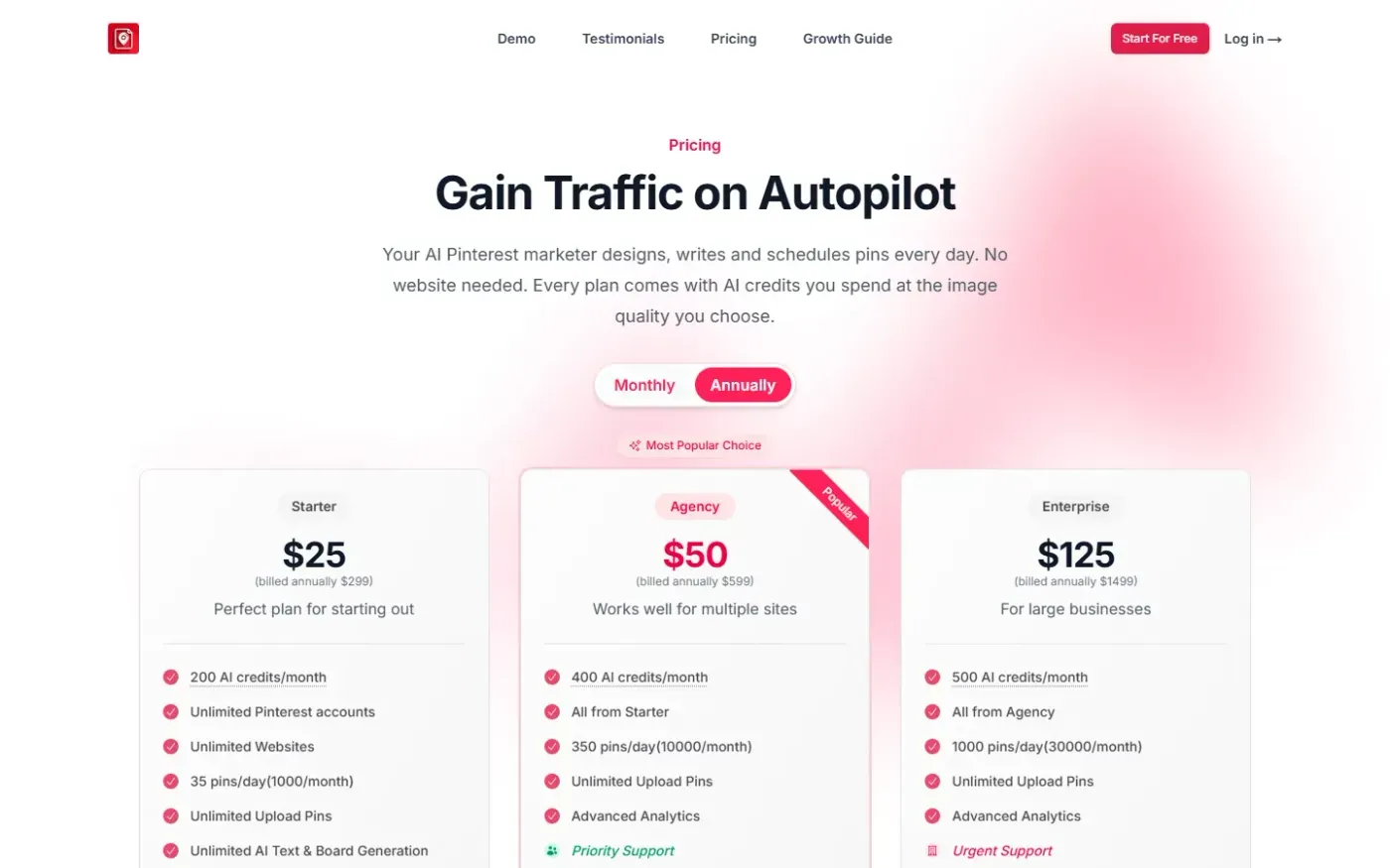 Blogtopin — Pricing page