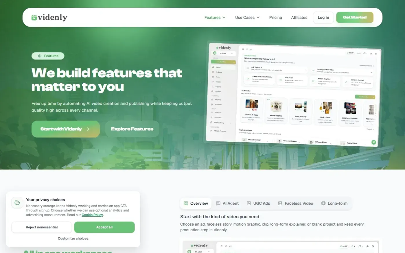 Videnly — Features page