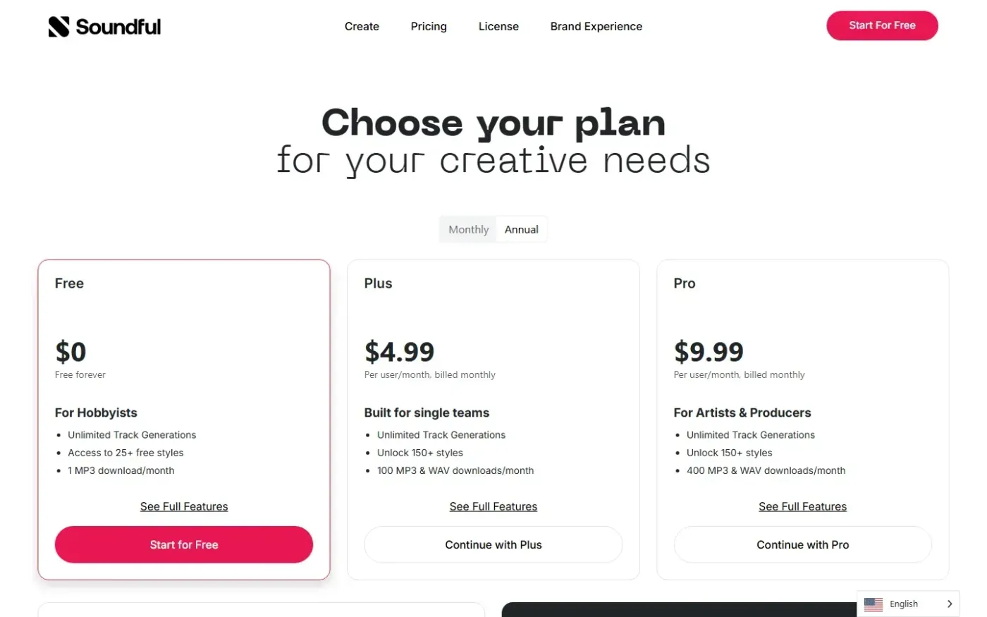 Soundful — Pricing page