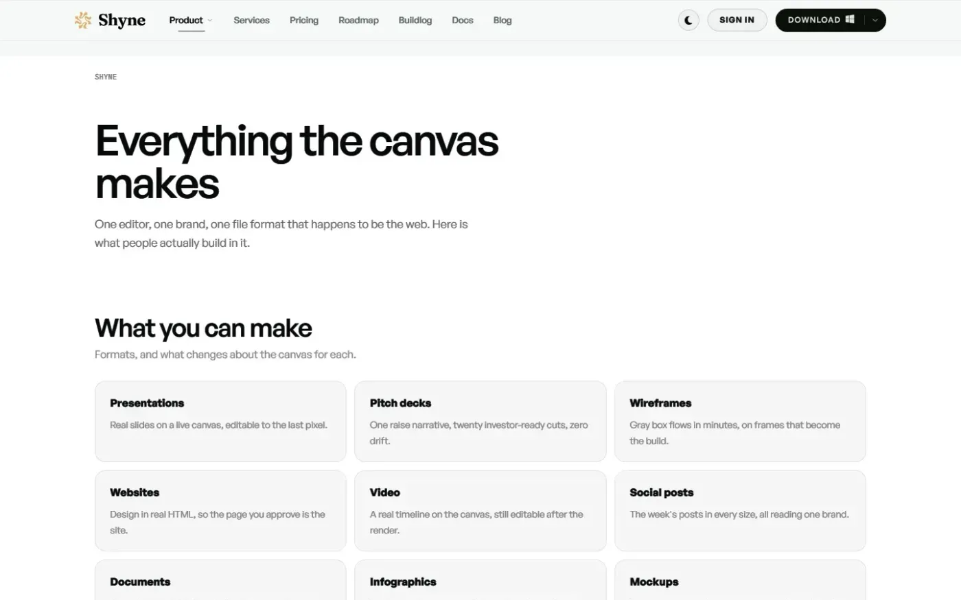 Shyne — Products page