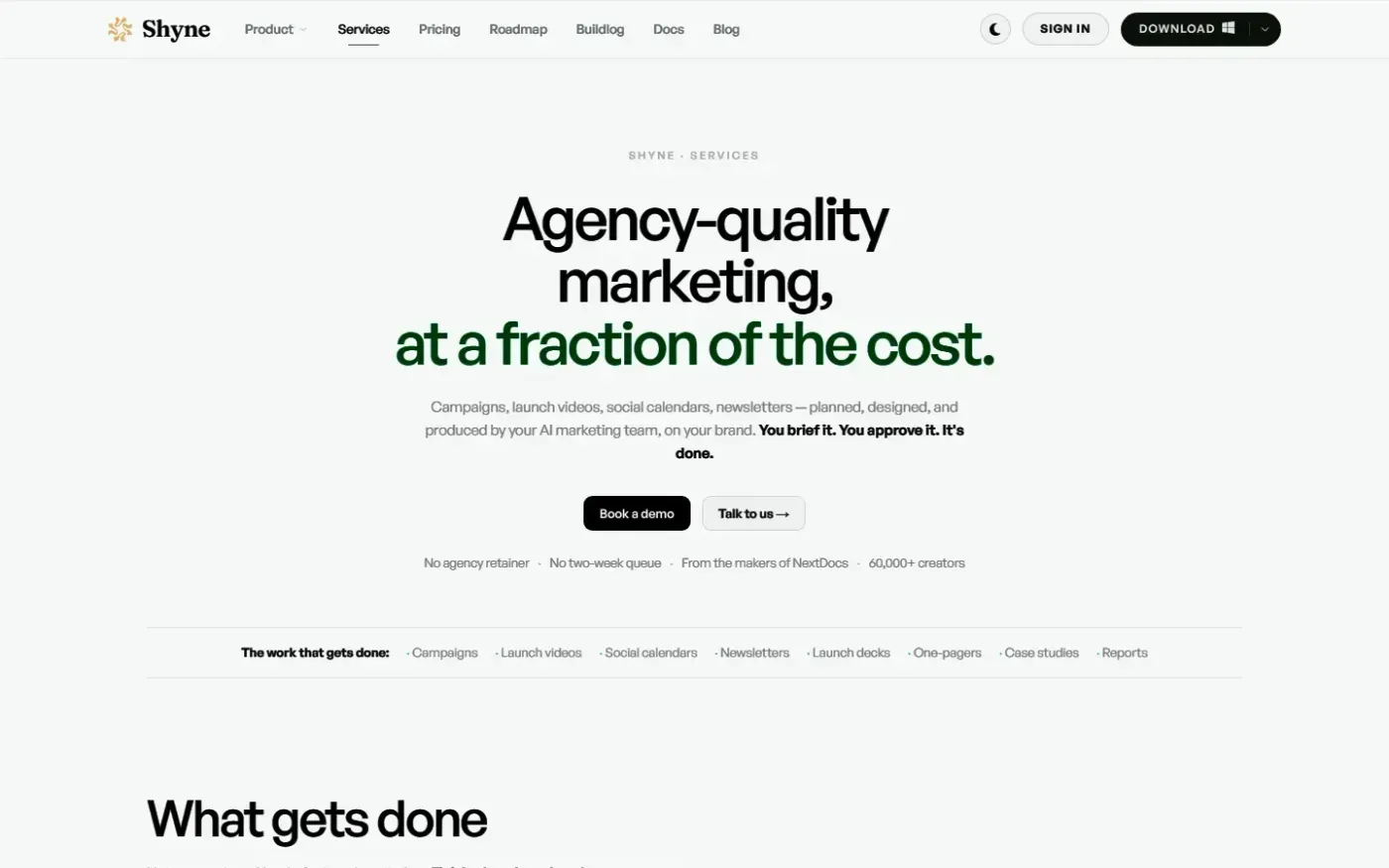 Shyne — Services page