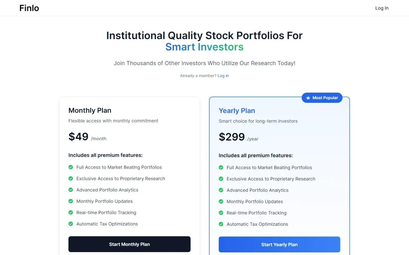 Finlo — Pricing page