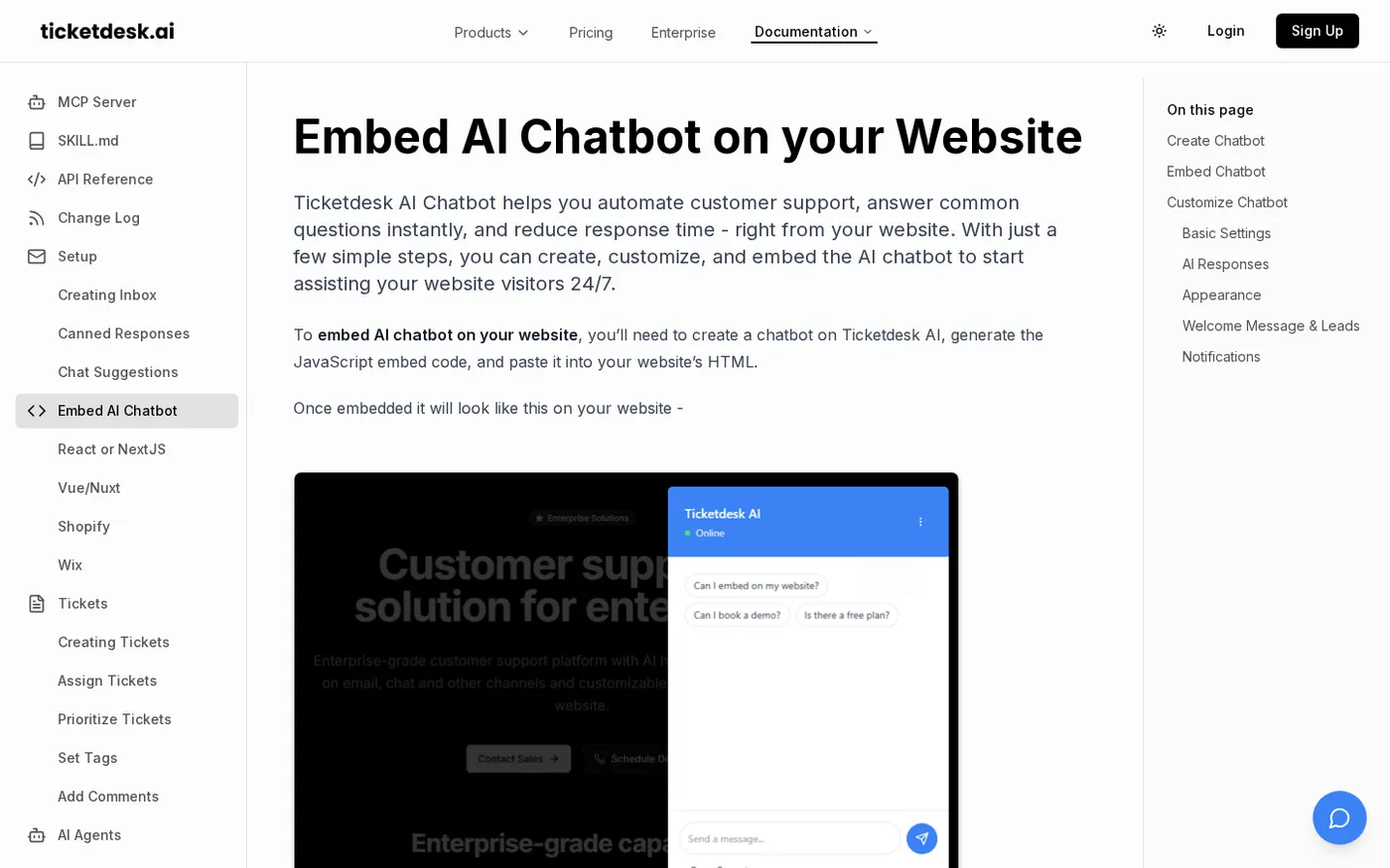 Ticketdesk AI — AI Agents for Customer Support — Docs page