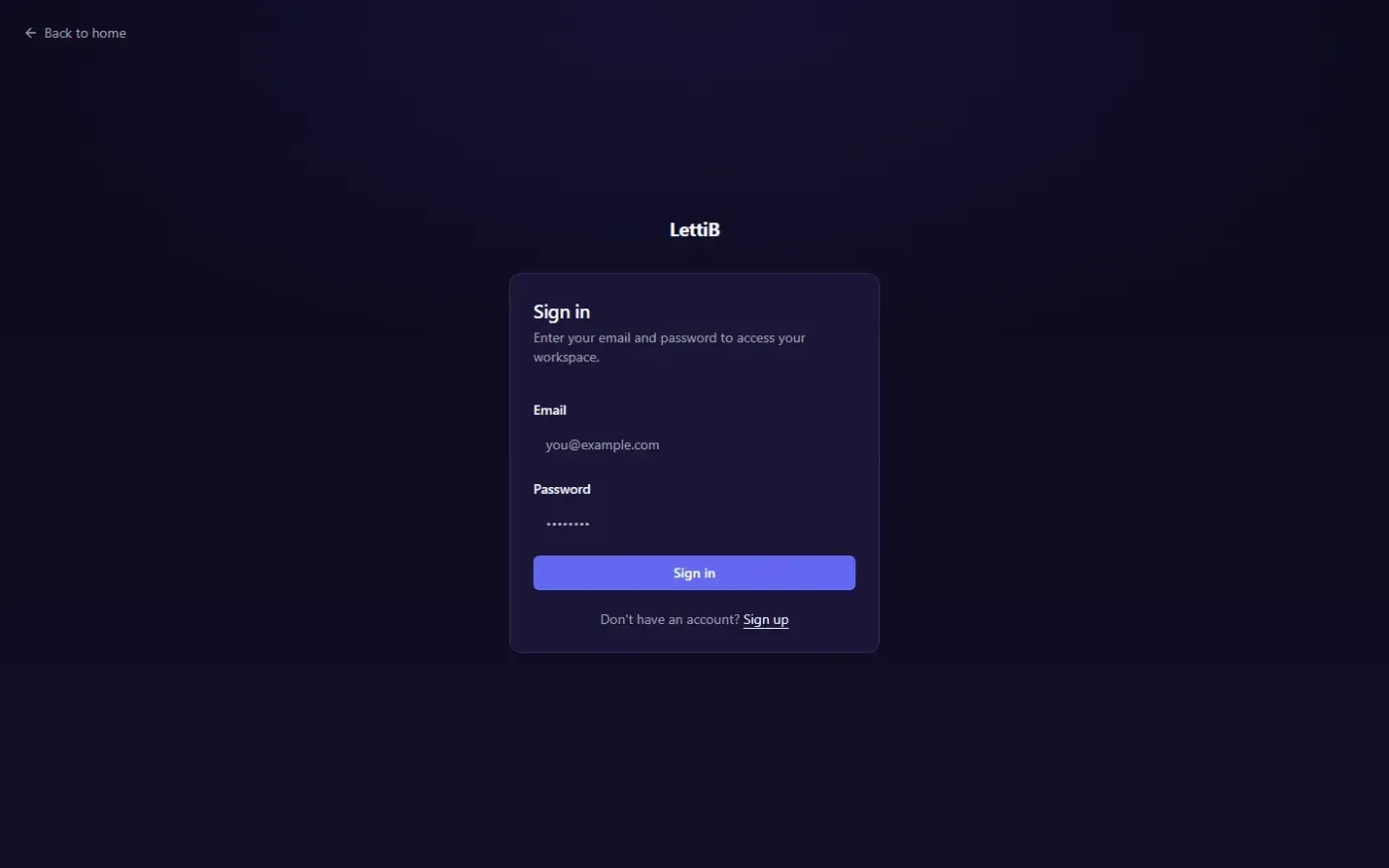 Lettib — Login page