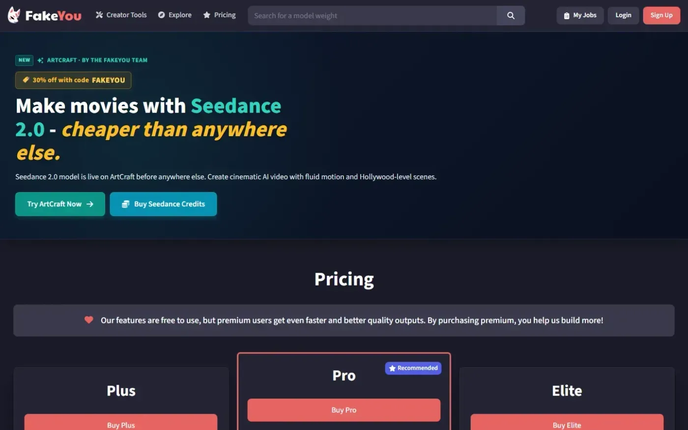 Fakeyou — Pricing page