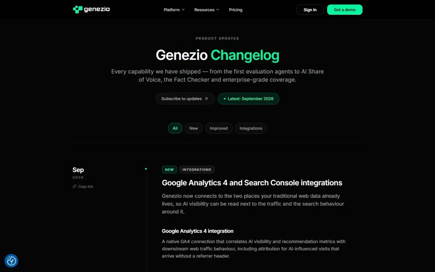 Genezio — Changelog page
