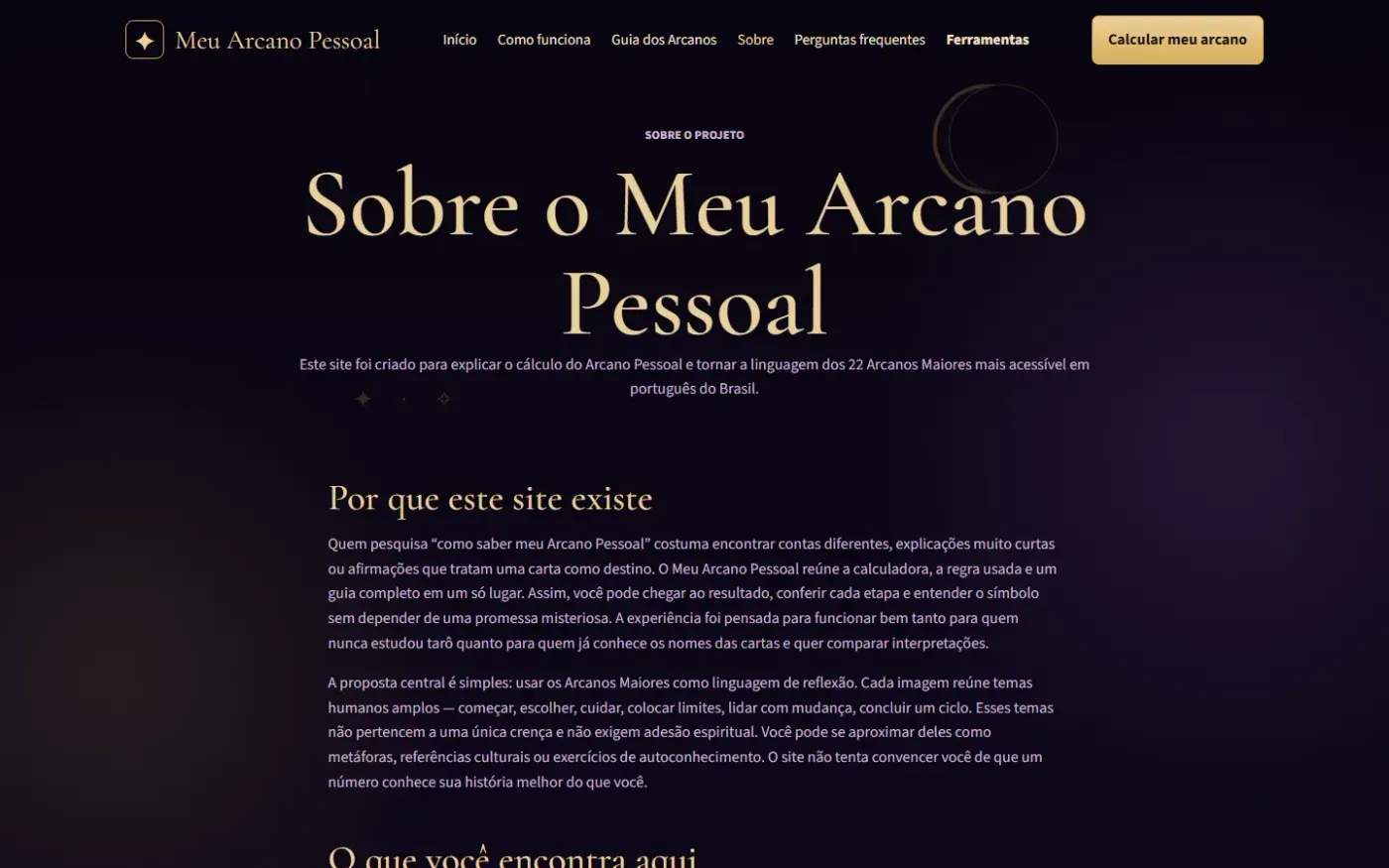Meuarcanopessoal — Sobre page
