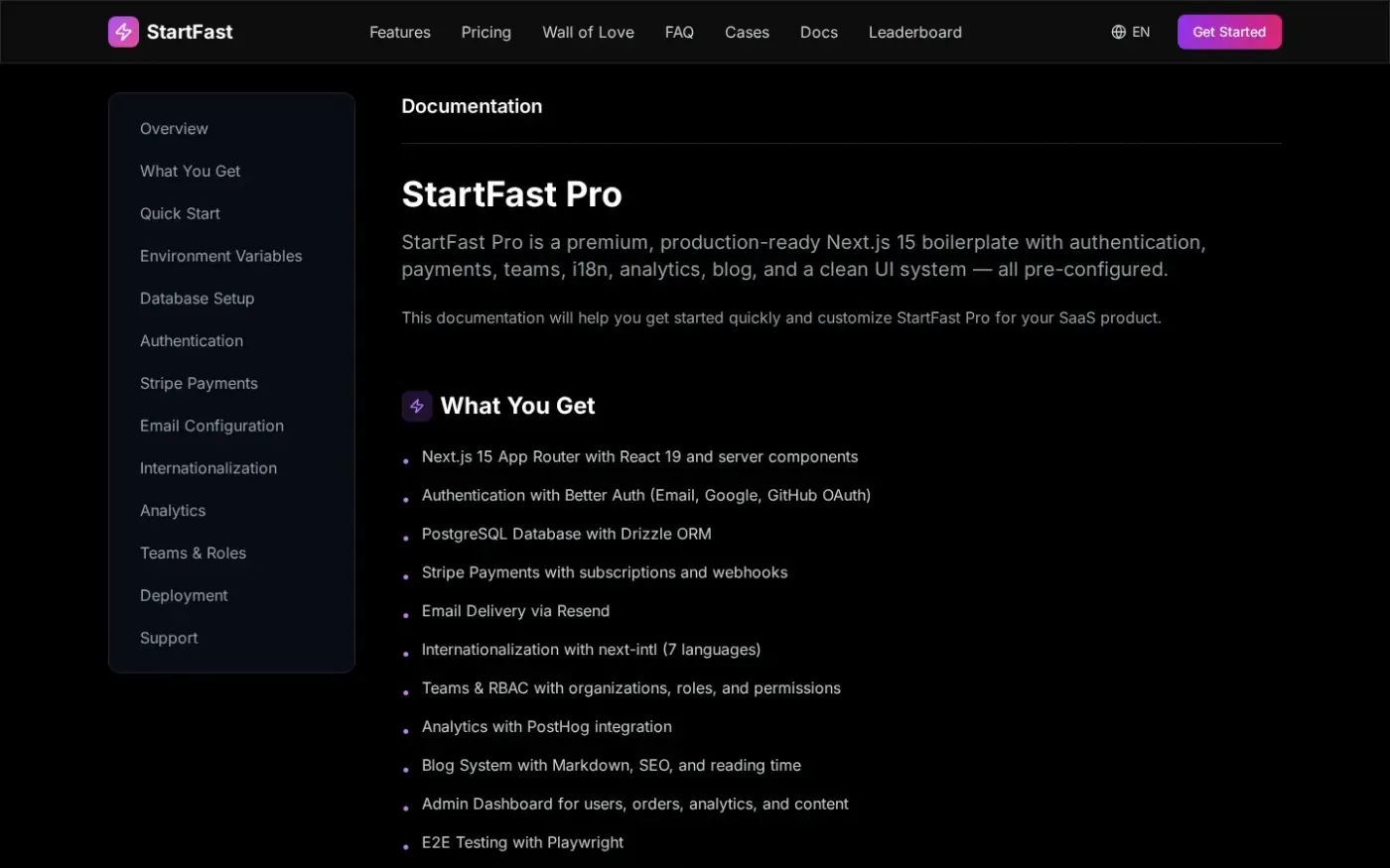 Startfast — Docs page