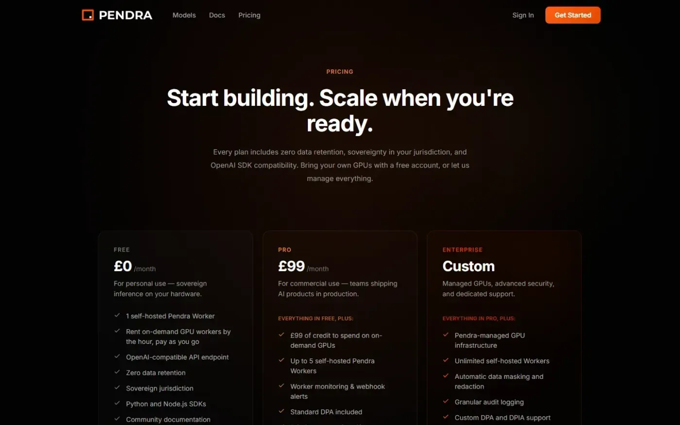 Pendra — Pricing page