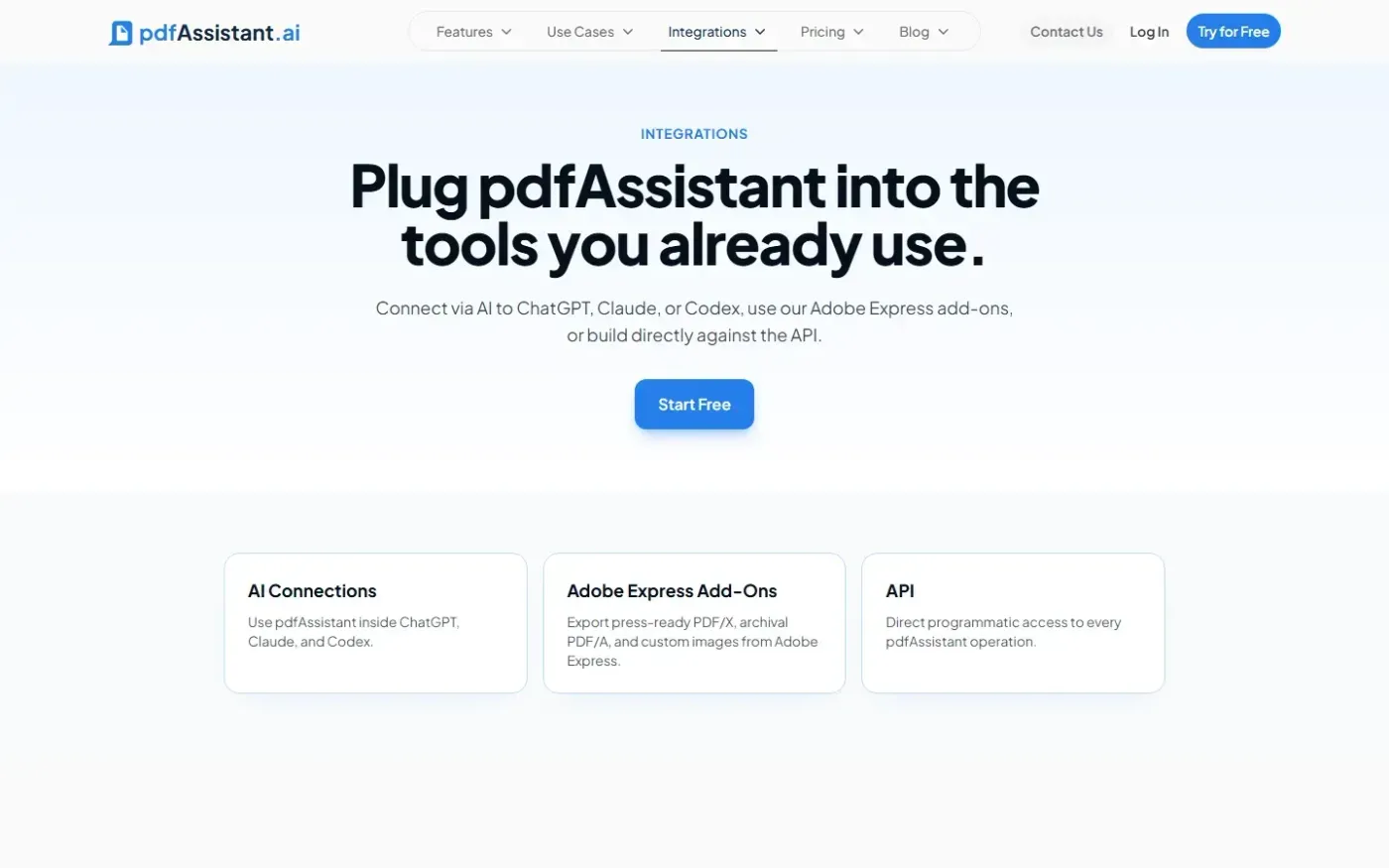 Pdfassistant — Integrations page