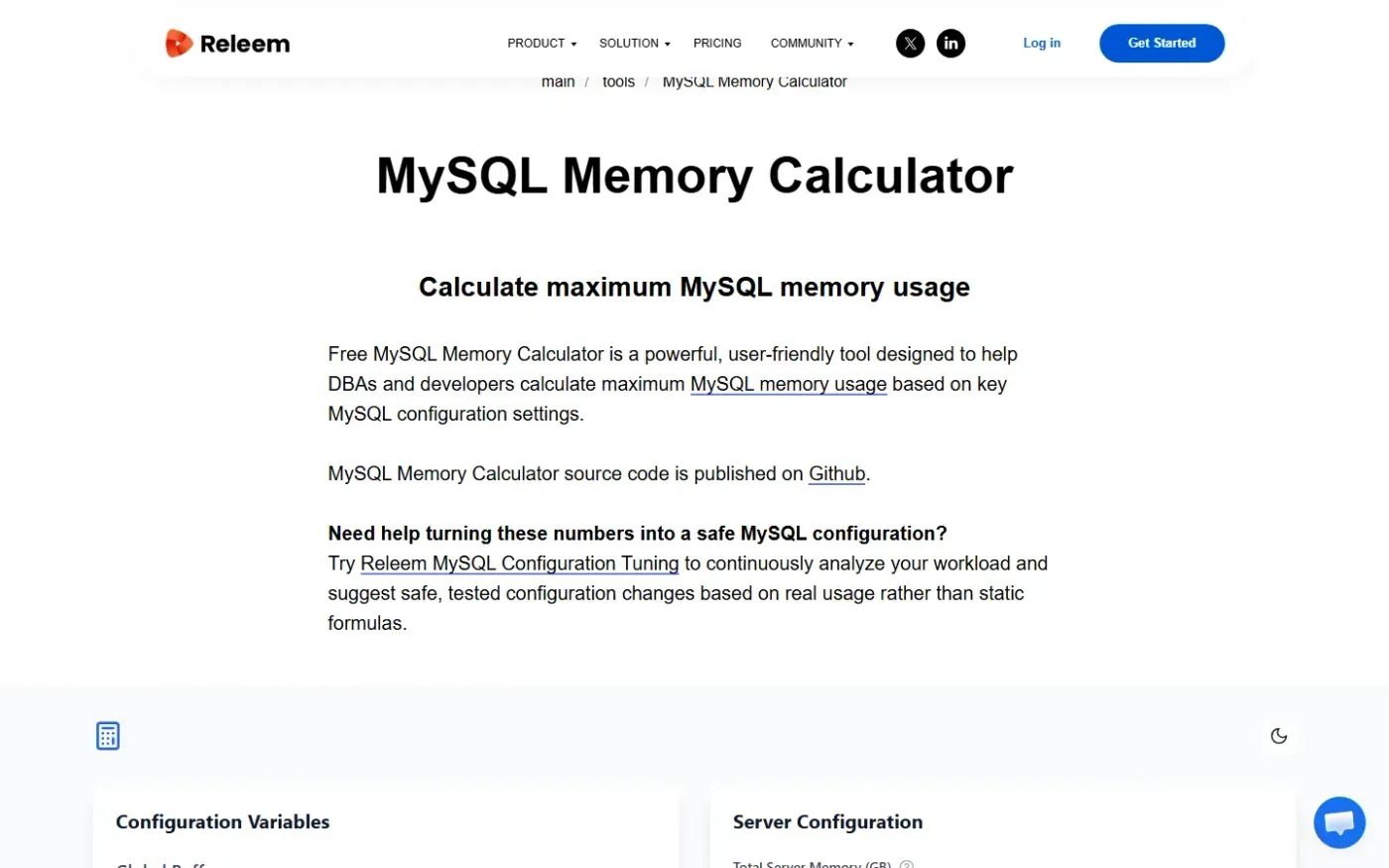 Releem — Tools page