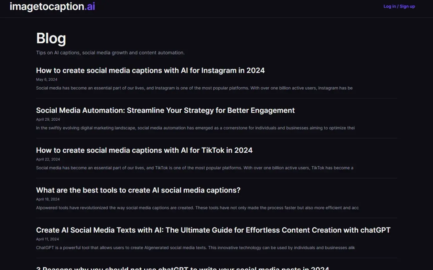 Imagetocaption — Blog page