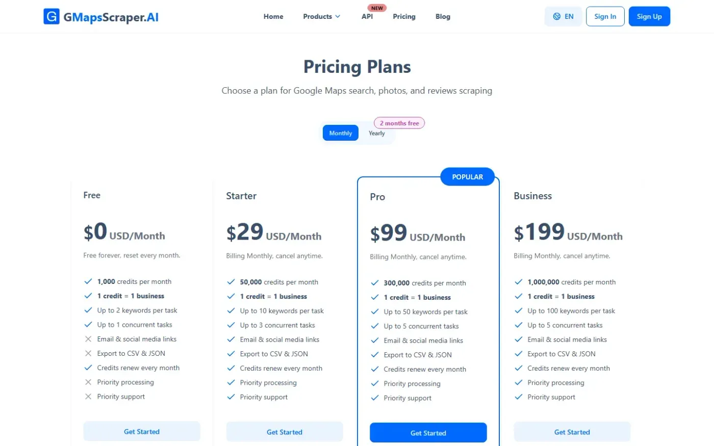 Gmapsscraper — Pricing page