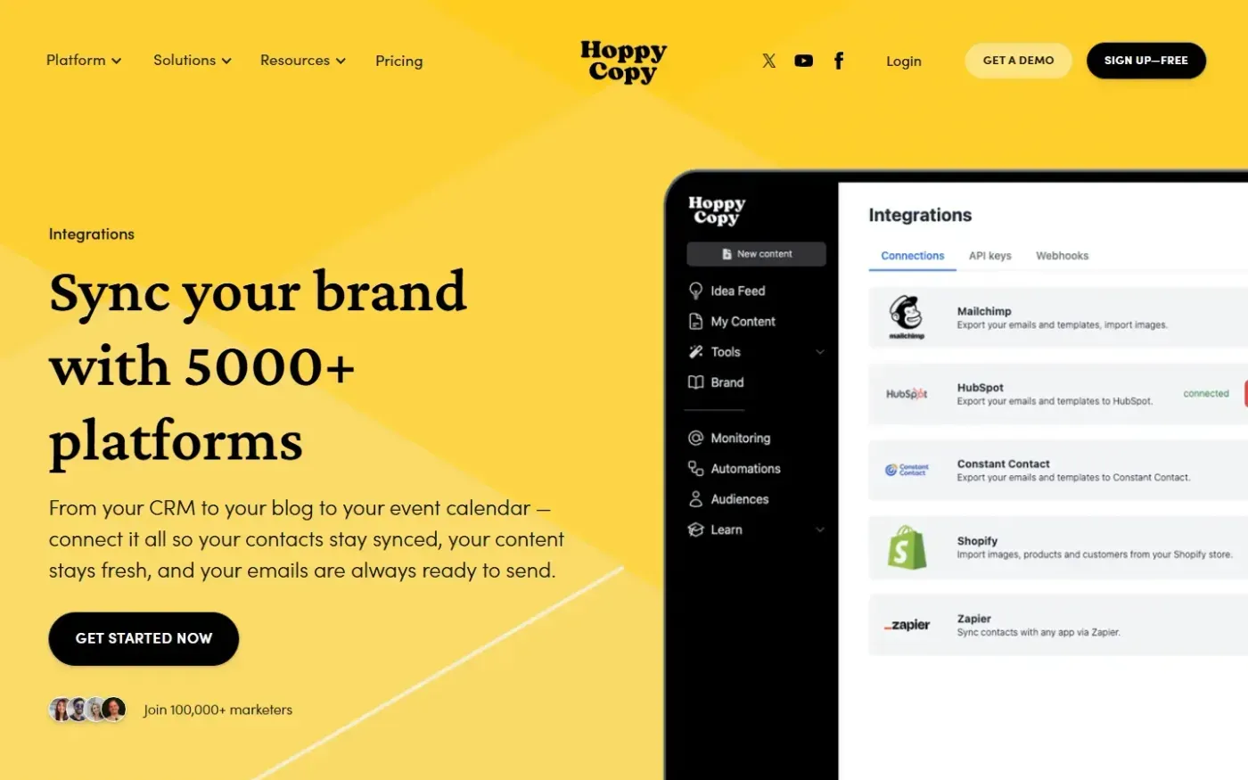 Hoppycopy — Integrations page