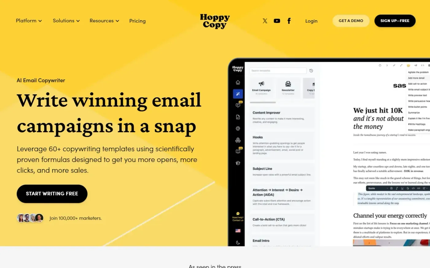 Hoppycopy — Email copy ai templates page
