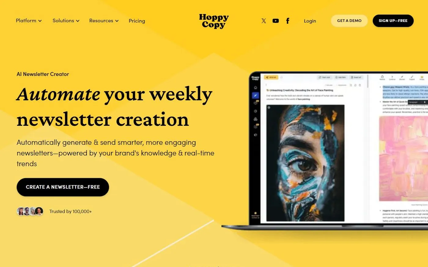 Hoppycopy — Ai newsletter creator page