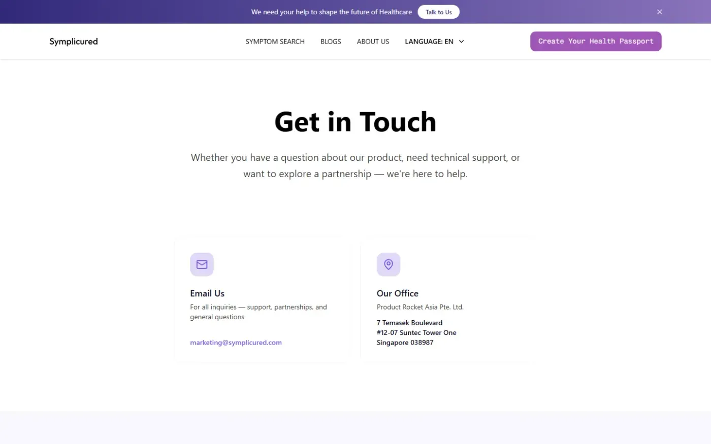 Symplicured — Contact page