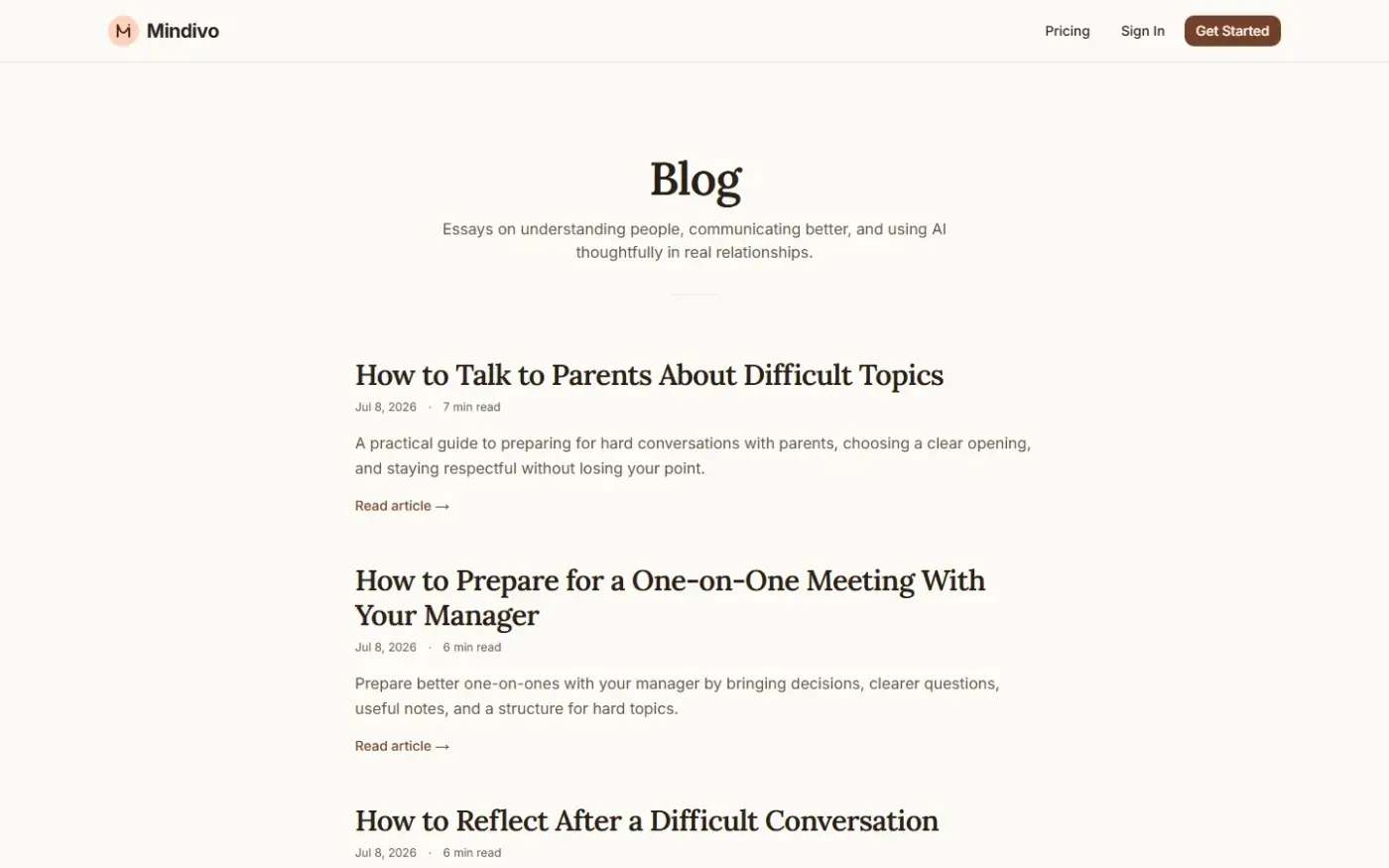 Mindivo — Blog page