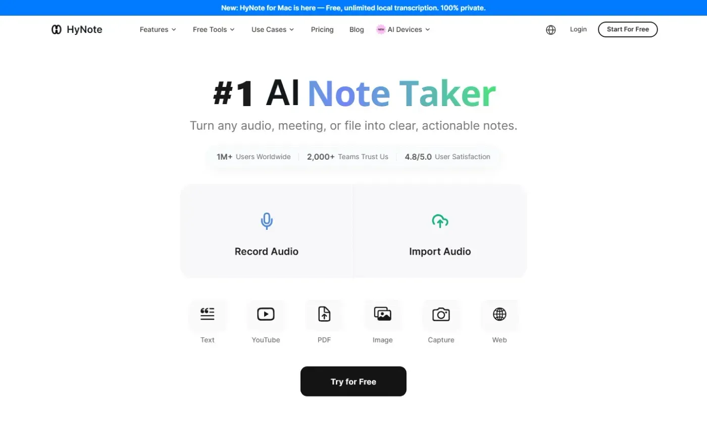 HyNote for Mac — Free local transcription that is 100% Private — Home page