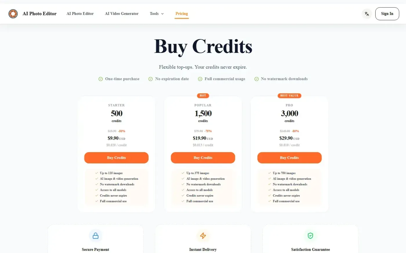 Aiphotoeditor — Pricing page