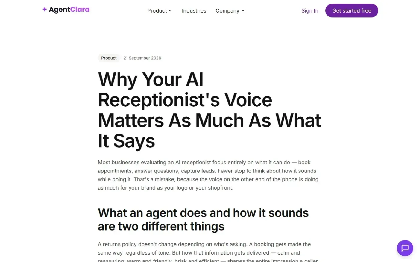 Agentclara — Blog page