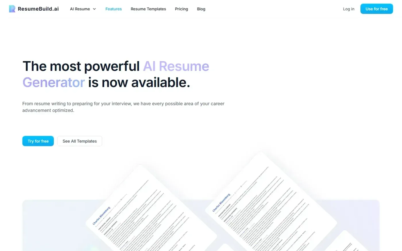 Resumebuild — Features page
