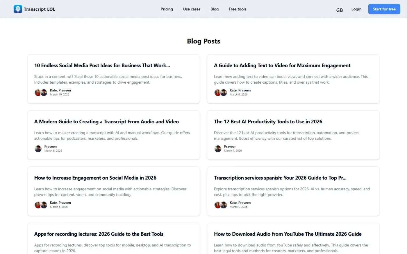 Transcript — Blog page