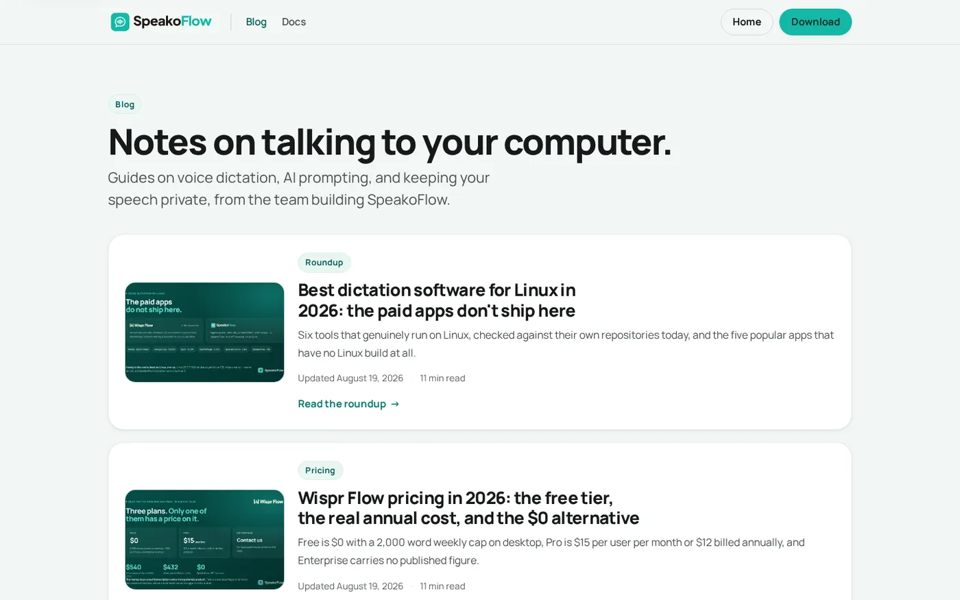 SpeakoFlow — Free, open-source voice dictation and AI assistant, offline — Blog page