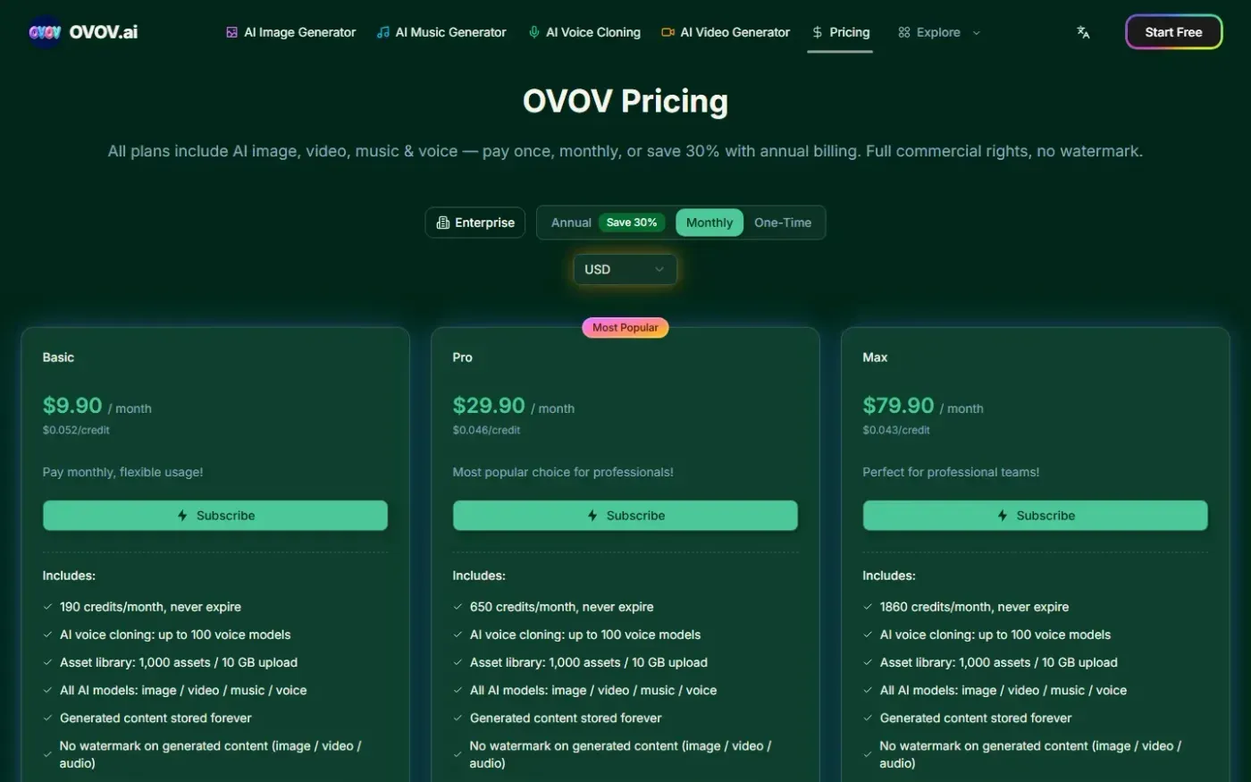 Ovov — Pricing page