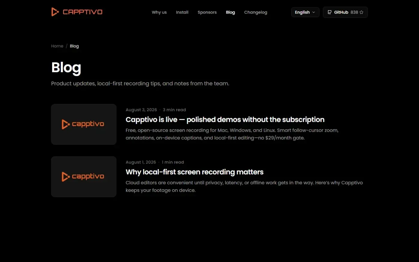 Capptivo — Free open-source screen recorder & demo editor — Blog page