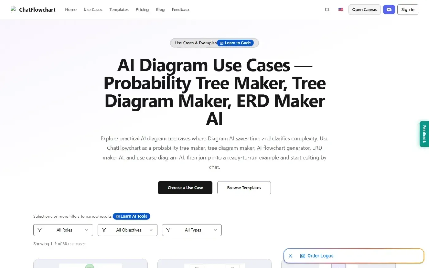 Chatflowchart — Use cases page